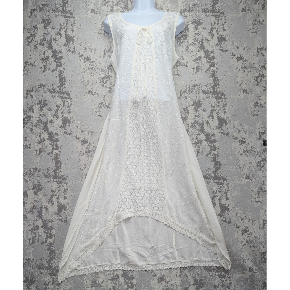 Women's S.R. Fashion‎ Cream Embroidered Lace Tunic Dress Maxi Size S